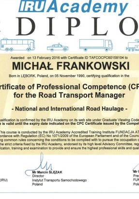 certyfikat przewoźnika